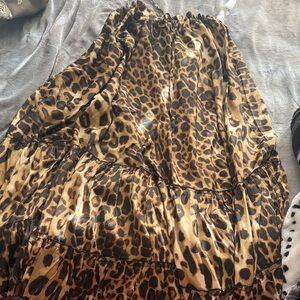 Leopard Print satin Maxi Skirt - Brown
